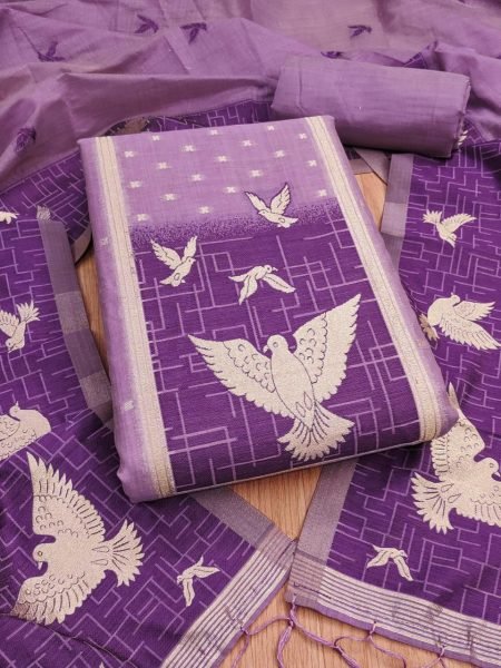 Portable Purple Pichwai Weaving Suit Fabric for Boutique and Reseller Buyers Cotton Dress Material