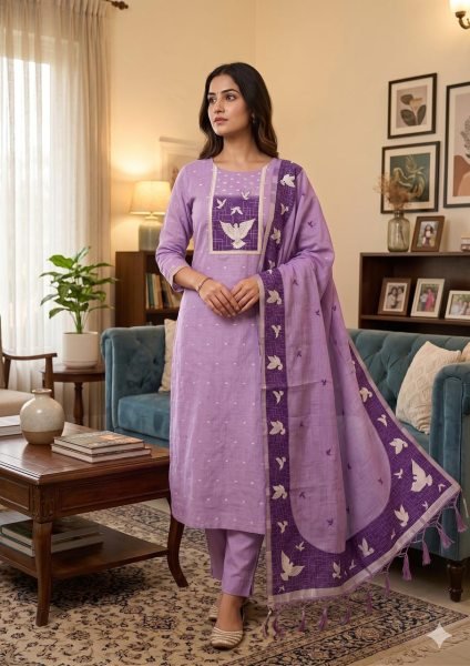 Portable Purple Pichwai Weaving Suit Fabric for Boutique and Reseller Buyers Cotton Dress Material