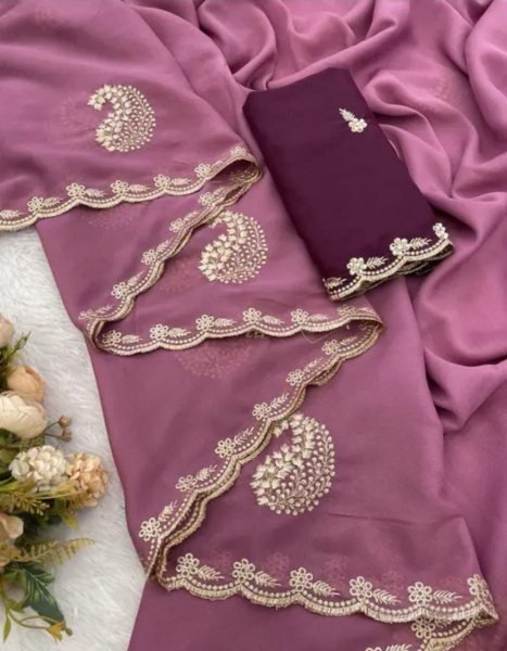 Portable Purple Premium Party Wear Star Georgette Saree with Sequence Work Detailing Embroidery Sarees Wholesale