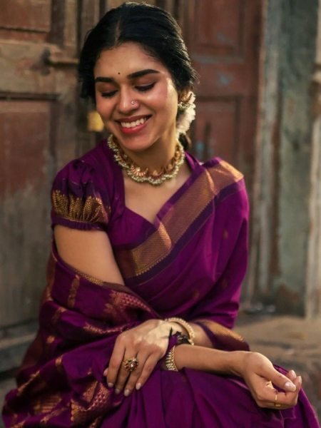 Portable Purple Wedding Wear Soft Silk Saree with Designer Jacquard Border South Indian Saree 