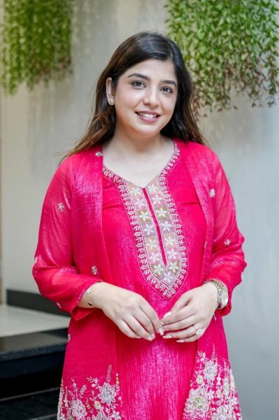 Portable Rani Pink Premium Women's Chinnon Silk Embroidered Kurti Palazzo Set CO ORD Sets