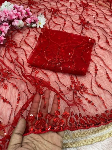 Portable Red Butterfly Net Saree with Sequence Brits Work and Arco Border Bollywood Fancy Sarees Wholesale