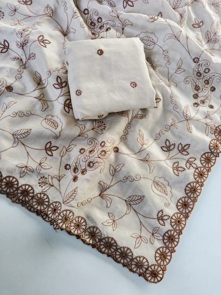Portable White Pure Soft Silk Saree with Elegant Floral Thread Embroidery for Wedding Wear Silk Sarees Wholesale