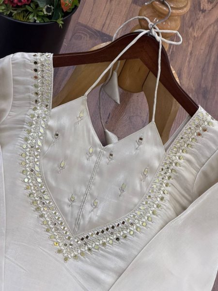 Portable White Roman Glass Fully Stitched Top Plazzo Dupatta Set at Wholesale Rate Ready To Wear Collection