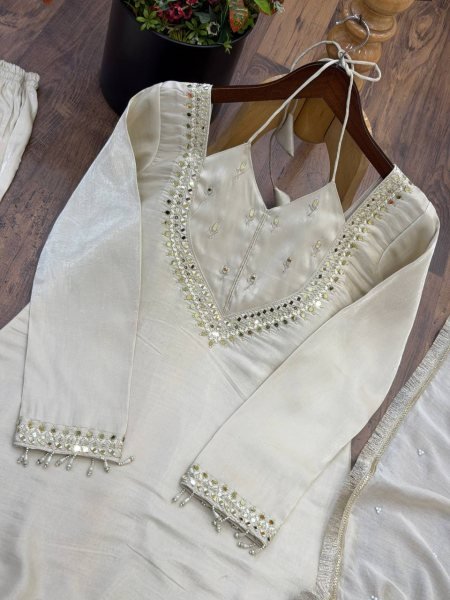 Portable White Roman Glass Fully Stitched Top Plazzo Dupatta Set at Wholesale Rate Ready To Wear Collection