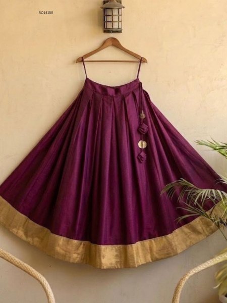 Portable Wine Chanderi Silk Lehenga with Intricate Zari Weaving Border 
