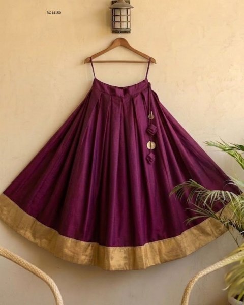 Portable Wine Chanderi Silk Lehenga with Intricate Zari Weaving Border Navratri Lehnega Choli