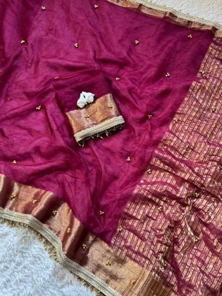 Portable Wine Soft Tissue Silk Ghungroo Saree with Real Ghungroo Work at Wholesale Rate 