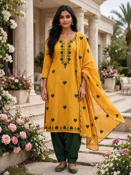 Portable Yellow Parampara Silk Suit with Multi Work and Santoon Bottom at Wholesale Rate 