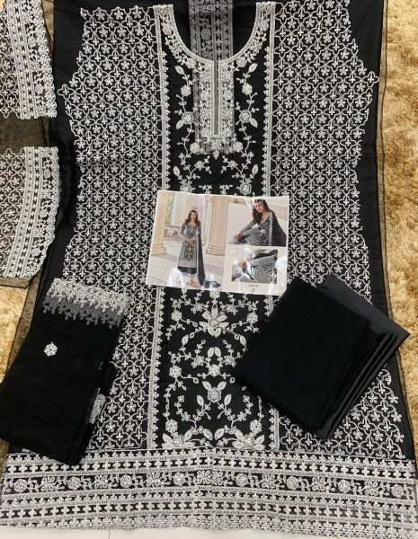 Posh Black Pakistani Casual Wear Salwar Suit for Exporters  Embroidery Suits Wholesale