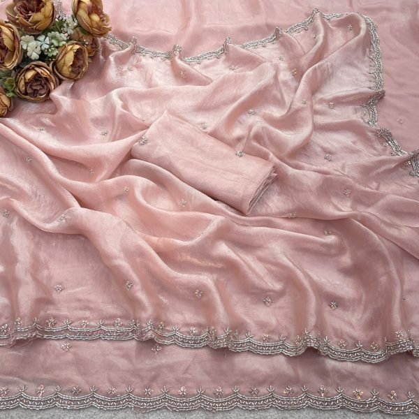 Practical Baby Pink Jalpari Fashion Satin Saree New Design Collection Bollywood Fancy Sarees Wholesale