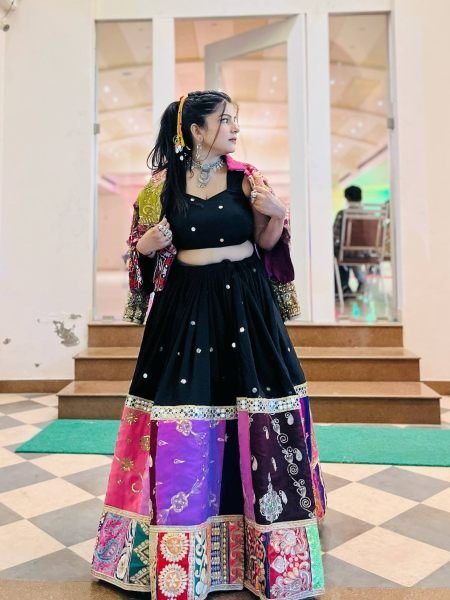 Practical Black Muslin Cotton Lehenga Choli with Real Mirror Work and Designer Koti at Manufacturer Rate 