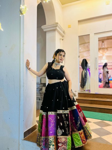 Practical Black Muslin Cotton Lehenga Choli with Real Mirror Work and Designer Koti at Manufacturer Rate Navratri Lehnega Choli