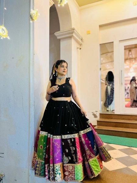 Practical Black Muslin Cotton Lehenga Choli with Real Mirror Work and Designer Koti at Manufacturer Rate Navratri Lehnega Choli