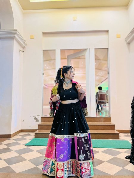 Practical Black Muslin Cotton Lehenga Choli with Real Mirror Work and Designer Koti at Manufacturer Rate Navratri Lehnega Choli