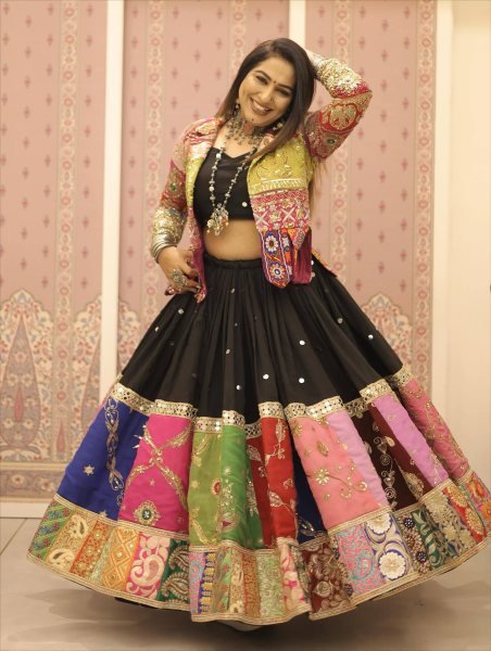 Practical Black Muslin Cotton Lehenga Choli with Real Mirror Work and Designer Koti at Manufacturer Rate Navratri Lehnega Choli