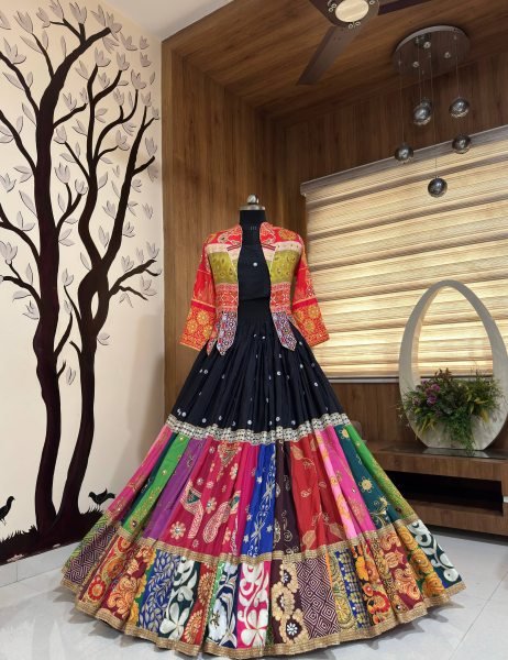 Practical Black Muslin Cotton Lehenga Choli with Real Mirror Work and Designer Koti at Manufacturer Rate Navratri Lehnega Choli