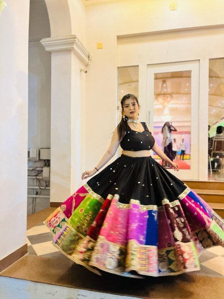 Practical Black Muslin Cotton Lehenga Choli with Real Mirror Work and Designer Koti at Manufacturer Rate Navratri Lehnega Choli