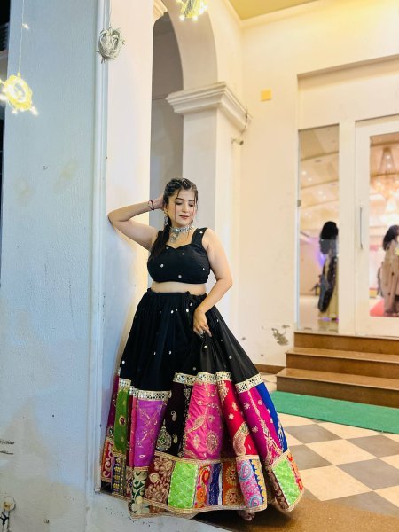 Practical Black Muslin Cotton Lehenga Choli with Real Mirror Work and Designer Koti at Manufacturer Rate Navratri Lehnega Choli