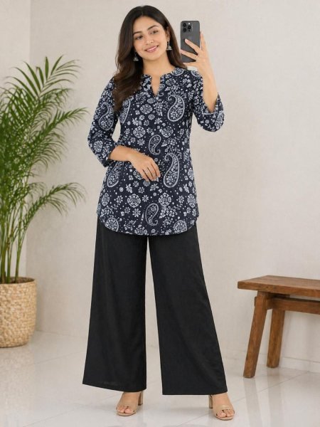 Practical Black Women Trendy Rayon Palazzo Set for Summer Wear 