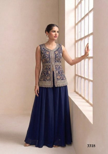 Practical Blue Star Georgette Palazzo Suit with Lakhnavi Embroidery for Party Wear Designer Plazzo Salwar Suits Wholesale