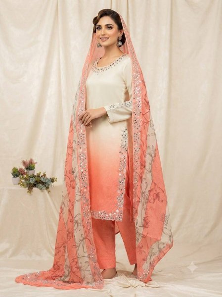 Practical Blush Pink Kurta Set With Mirror Work And Mul Cotton Dupatta For Women Ready To Wear Collection