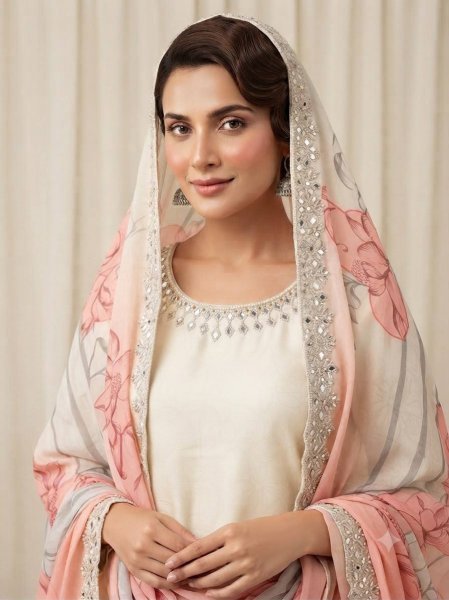 Practical Blush Pink Kurta Set With Mirror Work And Mul Cotton Dupatta For Women Ready To Wear Collection