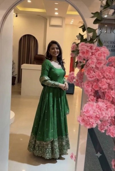 Practical Green Crunchy Silk Embroidered Gown Pant Set with Dupatta for Wedding Ready To Wear Collection