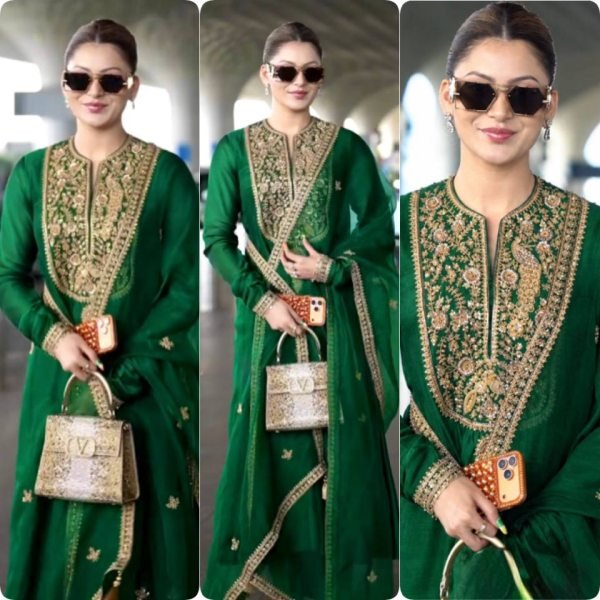Practical Green Fandy Silk Embroidered Gown with Bottom and Dupatta at Wholesale Rate Ready To Wear Collection