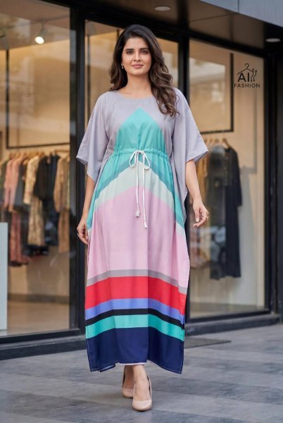 Practical Lavender Trendy Long Kaftan Dress in Soft Crepe Fabric for Women Kaftan 