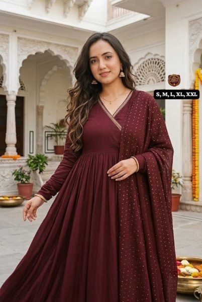 Practical Maroon Premium Angrakha Style Chanderi Kurti with Matching Bottom Anarkali Kurtis 