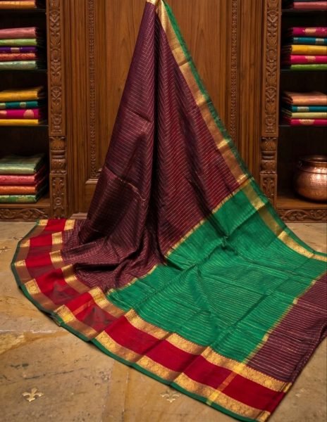 Practical Maroon Soft Katan Silk Saree with All Over Zari Work and Contrast Pallu South Indian Saree 