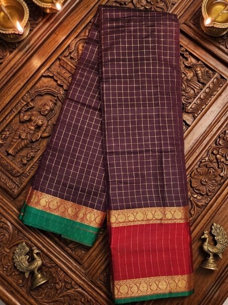 Practical Maroon Soft Katan Silk Saree with All Over Zari Work and Contrast Pallu South Indian Saree 