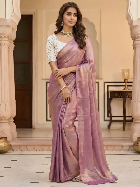 Practical Mauve Women's Space Soft Silk Saree with Heavy Blouse For Wedding  Sarees 
