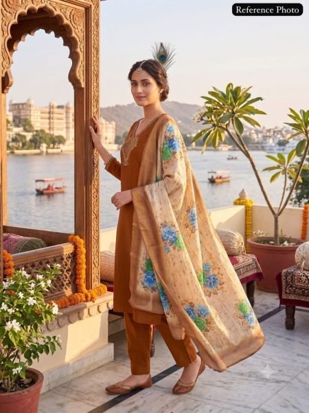 Practical Mul Chanderi Hand Work Kurti Pant Set with Heavy Lichi Silk Jacquard Dupatta For  Wedding Wear Embroidery Kurtis 