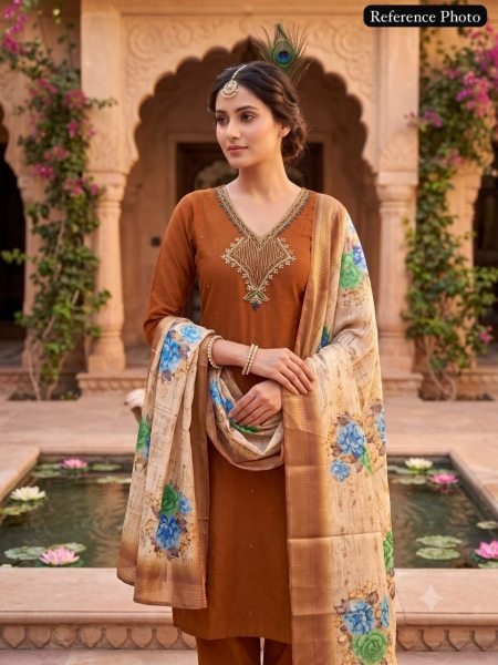 Practical Mul Chanderi Hand Work Kurti Pant Set with Heavy Lichi Silk Jacquard Dupatta For  Wedding Wear Embroidery Kurtis 
