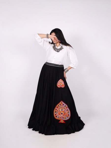 Practical Navratri Black Ghaghra Skirt with Canvas   Inner Stitching at Manufacturer  Navratri Lehnega Choli