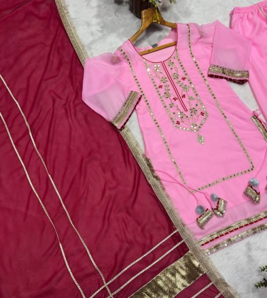 Practical Pink Organza Silk Sharara Set with Heavy Lace Work at Wholesale Rate Ready To Wear Collection