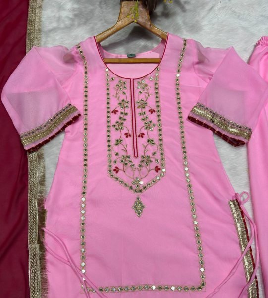 Practical Pink Organza Silk Sharara Set with Heavy Lace Work at Wholesale Rate Ready To Wear Collection