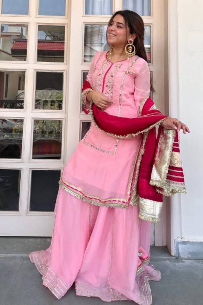 Practical Pink Organza Silk Sharara Set with Heavy Lace Work at Wholesale Rate Ready To Wear Collection