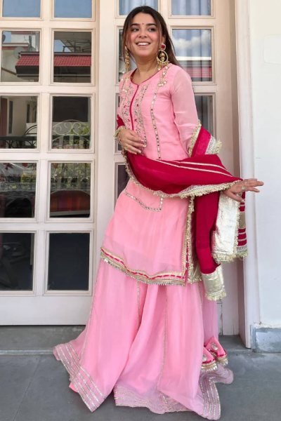 Practical Pink Organza Silk Sharara Set with Heavy Lace Work at Wholesale Rate Ready To Wear Collection