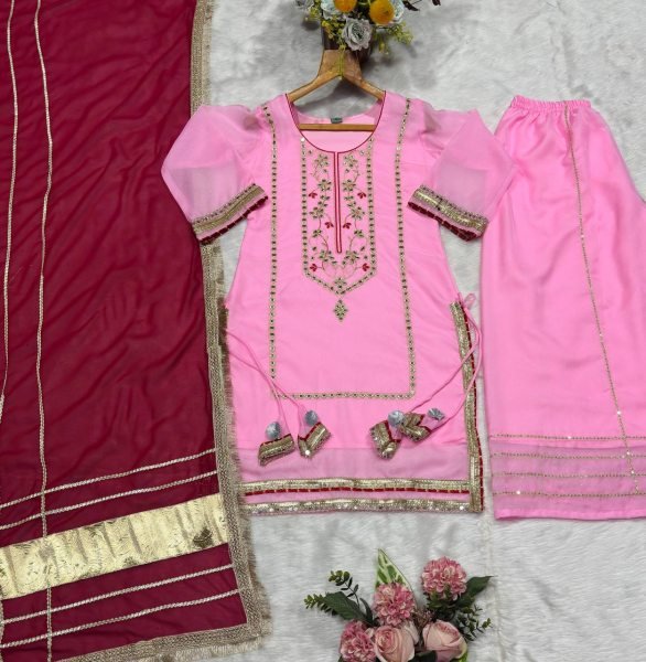 Practical Pink Organza Silk Sharara Set with Heavy Lace Work at Wholesale Rate Ready To Wear Collection
