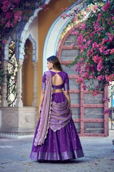 Practical Purple Chinon Checks Lehenga with Sequins Thread Work Dupatta Designer Lehenga Choli