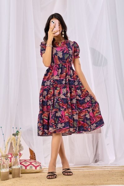 Practical Purple Designer Rayon Digital Print Kurti for Women Western Ladies Top Wholesale