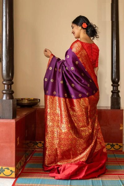 Practical Purple Soft Lichi Silk Saree with Rich Pallu and Jacquard Weaving For Wedding Silk Sarees Wholesale