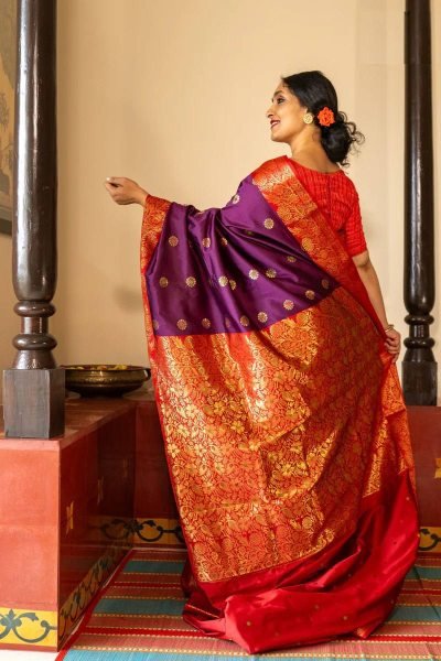 Practical Purple Soft Lichi Silk Saree with Rich Pallu and Jacquard Weaving For Wedding Silk Sarees Wholesale