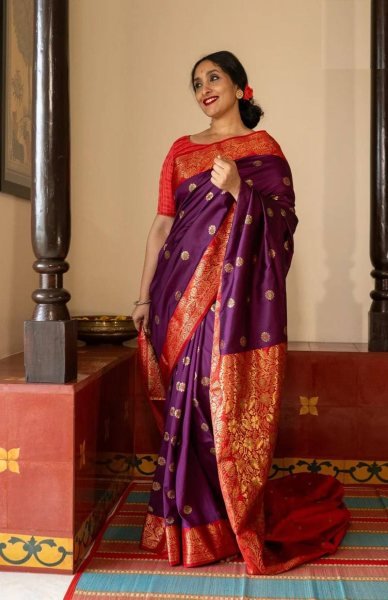 Practical Purple Soft Lichi Silk Saree with Rich Pallu and Jacquard Weaving For Wedding Silk Sarees Wholesale
