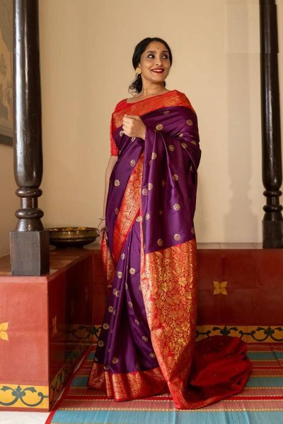Practical Purple Soft Lichi Silk Saree with Rich Pallu and Jacquard Weaving For Wedding Silk Sarees Wholesale