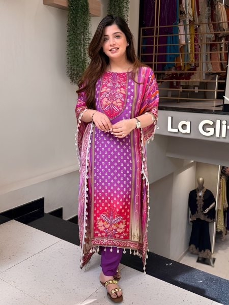 Practical Purple Women's Banana Silk Kaftan Lounge Wear Set For Special Occasions  
