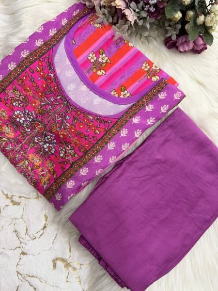 Practical Purple Women's Banana Silk Kaftan Lounge Wear Set For Special Occasions  Kaftan 